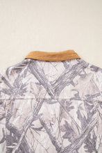Load image into Gallery viewer, Gray Abstract Camo Print Colorblock Collar Oversized Shift Silhouette Denim Jacket