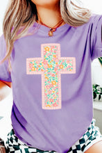 Load image into Gallery viewer, Wisteria Easter Floral Cross Christian Casual Tee