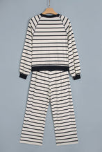 Load image into Gallery viewer, Khaki Stripe Relaxed Long Sleeve Top Color Block Detail Drawstring Pant Set