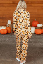 Load image into Gallery viewer, Orange Halloween Pumpkin Print Two Piece Long Sleeve Lounge Set