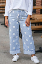 Load image into Gallery viewer, Sky Blue Polka Dot Full Length Regular Fit Plus Size Jeans