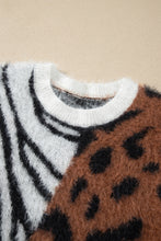 Load image into Gallery viewer, Coffee Western Leopard Zebra Print Long Sleeve Round Neck Sweater