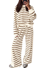 Load image into Gallery viewer, Khaki Stripe Relaxed Long Sleeve Top Color Block Detail Drawstring Pant Set