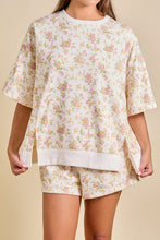 Load image into Gallery viewer, Sky Blue Floral Print Short Sleeve Elastic Waist Pocket Two Piece Set