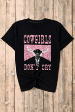 Load image into Gallery viewer, Black COWGIRL DONT CRY Steer Head Print Short Sleeve Top