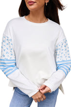 Load image into Gallery viewer, Beige Floral Striped Long Sleeve Contrasted Pullover Top