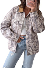 Load image into Gallery viewer, Gray Abstract Camo Print Colorblock Collar Oversized Shift Silhouette Denim Jacket