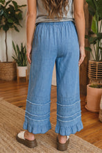 Load image into Gallery viewer, Dusk Blue Ruffled Hem Wide Leg Chambray Pants