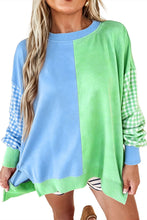 Load image into Gallery viewer, Rose Red Colorblock Gingham Sleeve Crewneck Sweatshirt