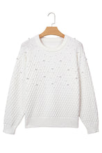 Load image into Gallery viewer, White Solid Textured Knit Pearl Embellished Pullover Sweater