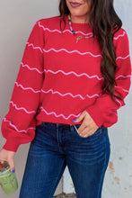 Load image into Gallery viewer, Red Stripe Striped Round Neck Long Sleeve Shift Pullover Sweater