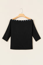 Load image into Gallery viewer, Black 3/4 Sleeve Button Detail Off Shoulder Top