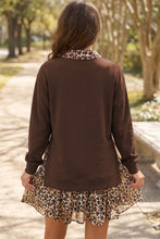 Load image into Gallery viewer, Coffee Leopard Patchwork Collar Long Sleeve Dress