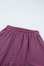 Load image into Gallery viewer, Blue Stripe Ribbed Patchwork Mock Neck Baggy Pullover Matching Shorts Set