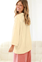 Load image into Gallery viewer, Beige Plus Size Raw Seam Detail Floral Bow Patched Baggy Pullover