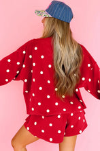 Load image into Gallery viewer, Red Polka Dot Raw Hem Relaxed Pullover Loose Skort Two Piece Set