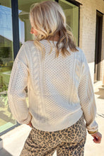 Load image into Gallery viewer, Beige Solid Color Cable Detail Knit Loose Round Neck Sweater