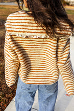 Load image into Gallery viewer, Brown Stripe Striped Fleece Button Front Long Sleeve Regular Fit Jacket
