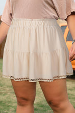 Load image into Gallery viewer, Navy Blue Plus Size Frilled Elastic Waist Lace Trim Boho Ruffled Shorts