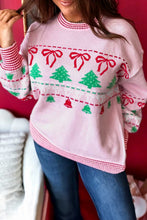 Load image into Gallery viewer, Pink Festive Holiday Print Round Neck Loose Tunic Sweater