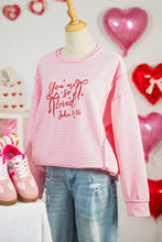 Load image into Gallery viewer, Pink you are so loved Valentines Day Bow Embroidered Graphic Pullover Top