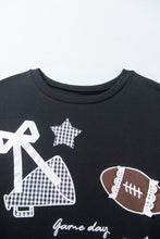 Load image into Gallery viewer, Black Rugby Game Day Patchwork Graphic Plus Size Sweatshirt