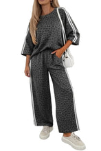 Load image into Gallery viewer, Pink Leopard Print Varsity Striped Detail 3/4 Sleeve Top Shift Pant Set