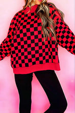 Load image into Gallery viewer, Red Checkered Print High Neck Baggy Sweatshirt