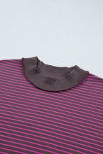Load image into Gallery viewer, Blue Stripe Ribbed Patchwork Mock Neck Baggy Pullover Matching Shorts Set