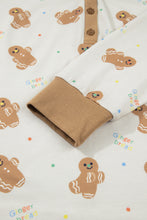 Load image into Gallery viewer, Khaki Abstract Gingerbread Print Colorblock Long Sleeve Two Piece Lounge Set