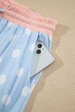 Load image into Gallery viewer, Pink Polka Dot Contrast Trim Long Sleeve Top Drawstring Shift Pants Set