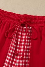 Load image into Gallery viewer, Red Color Block Plaid Patchwork Long Sleeve Pullover Wide Leg Pant Set