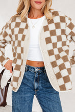 Load image into Gallery viewer, Brown Checkered Sherpa Buttoned Front Chunky Jacket