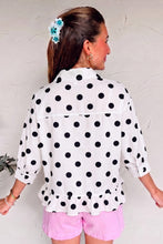 Load image into Gallery viewer, White Polka Dot Print Three Quarter Sleeve Ruffle Hem Casual Shirt