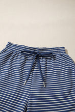 Load image into Gallery viewer, Blue Stripe Ribbed Patchwork Mock Neck Baggy Pullover Matching Shorts Set
