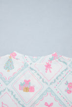 Load image into Gallery viewer, White Long Sleeve Patchwork Shift Christmas Daily Wear Lounge Set