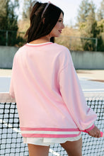 Load image into Gallery viewer, Pink Embroidered Tennis Club Crew Neck Pullover Sweatshirt
