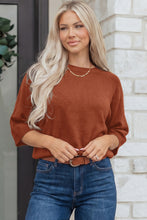 Load image into Gallery viewer, Coffee Ribbed Knit Round Neck Short Sleeve Sweater