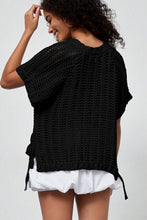 Load image into Gallery viewer, Pink Plus Size Open Knit Bow Tie Short Sleeve Sweater
