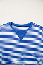 Load image into Gallery viewer, Blue Stripe Oversized Long Sleeve Top Drawstring Loose Shorts 2pcs Set