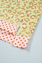 Load image into Gallery viewer, Pink Leopard Polka Dot Colorblock Trim Long Sleeve Top