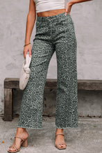 Load image into Gallery viewer, Brown Leopard Frayed Edge Wide Leg High Waist Jeans