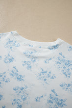 Load image into Gallery viewer, Sky Blue Floral Print Striped Detail Long Sleeve Top Ruffle Hem Shorts 2pcs Set