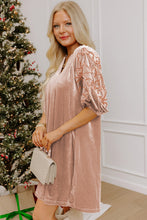 Load image into Gallery viewer, Light French Beige Embroidered Sleeve Velvet Mini Shift Dress