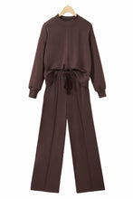 Load image into Gallery viewer, Coffee Solid Color Piping Trim Mock Neck Pullover Drawstring Pants Set
