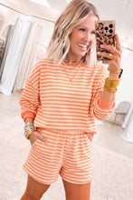 Load image into Gallery viewer, Grapefruit Orange Drop Shoulder Long Sleeve Pullover Elastic Waist Casual Short Set