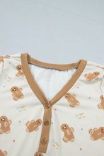 Load image into Gallery viewer, Khaki Abstract Gingerbread Print Colorblock Long Sleeve Two Piece Lounge Set
