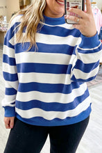 Load image into Gallery viewer, Orange Stripe Ribbed Trim Stand Neck Dropped Shoulder Plus Size Sweatshirt