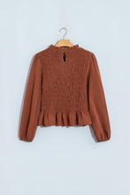 Load image into Gallery viewer, Bright Green Solid Color Smocked Ruffle Hem Long Sleeve Blouse