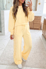 Load image into Gallery viewer, Yellow Cream Eyelet Embroidered Lace Patchwork Cropped Pullover Drawstring Pants Set